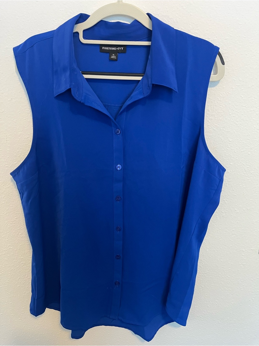 Fortune & Ivy Sleeveless Button-Down Shirt in Cobalt Blue